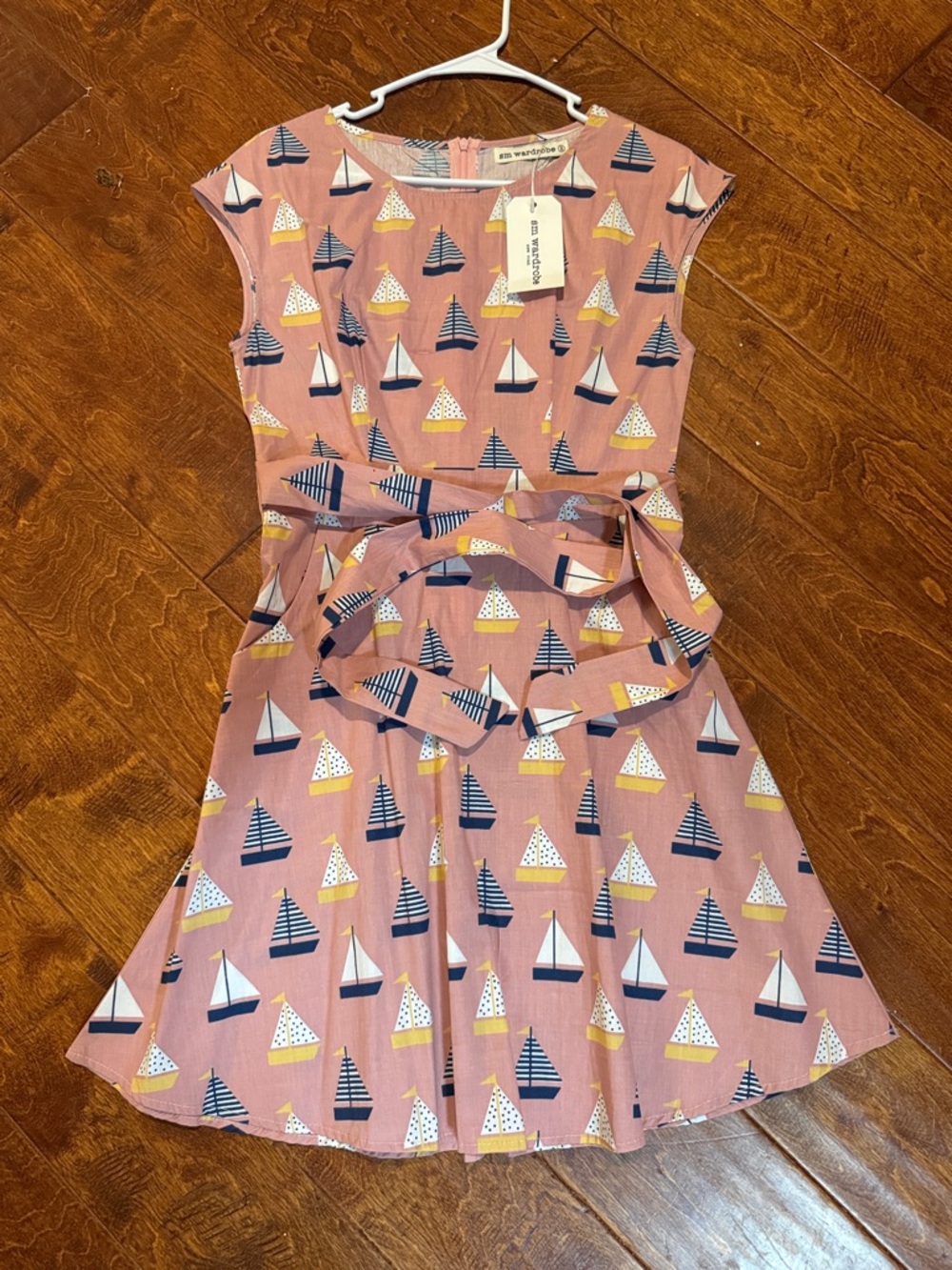 Mini Boden Pink Sailboat Tie-Waist Dress